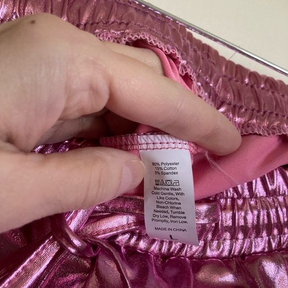 🌞QuiMi Lover High Waisted Pink Metallic Barbiecore Running Shorts - Picture 5 of 12